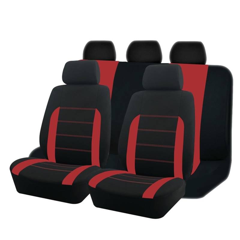 CGBWMB Auto-Sitzbezüge Universelles Polyester-Autositzbezug-Set Passend Für Die Meisten Autos Einfarbiger Stoff Zweifarbig Stilvolles Autozubehör Sitzschutz Autositzbezüge(C Red 5 seat) von CGBWMB