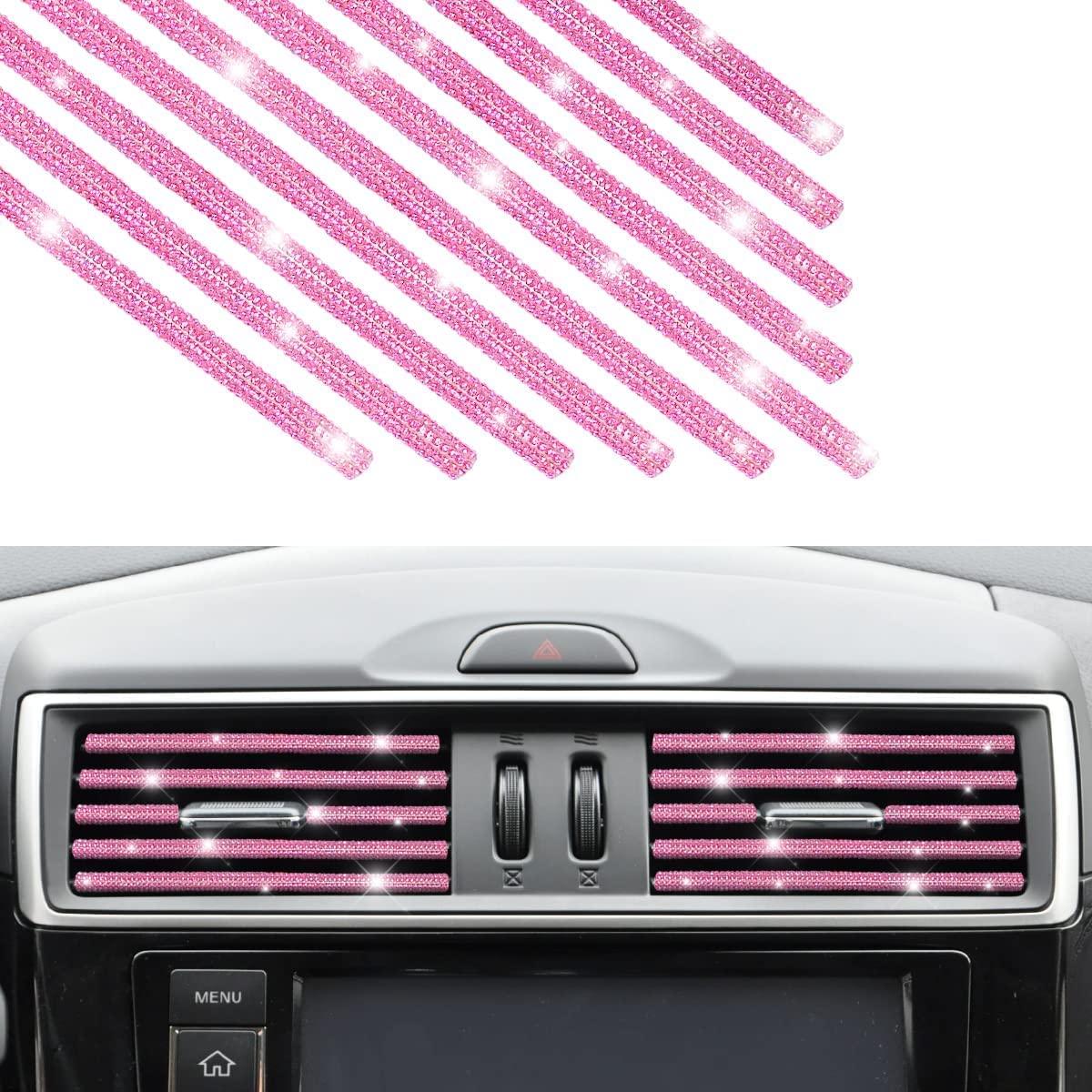CGEAMDY 10Stk Bling Zierstreifen für Auto-Klimaanlage, Auto-Klimaanlage Verkleidung, Auto-Innenraum-Zubehör Diamante für die meisten geraden Luftauslässe (Rosa1) von CGEAMDY