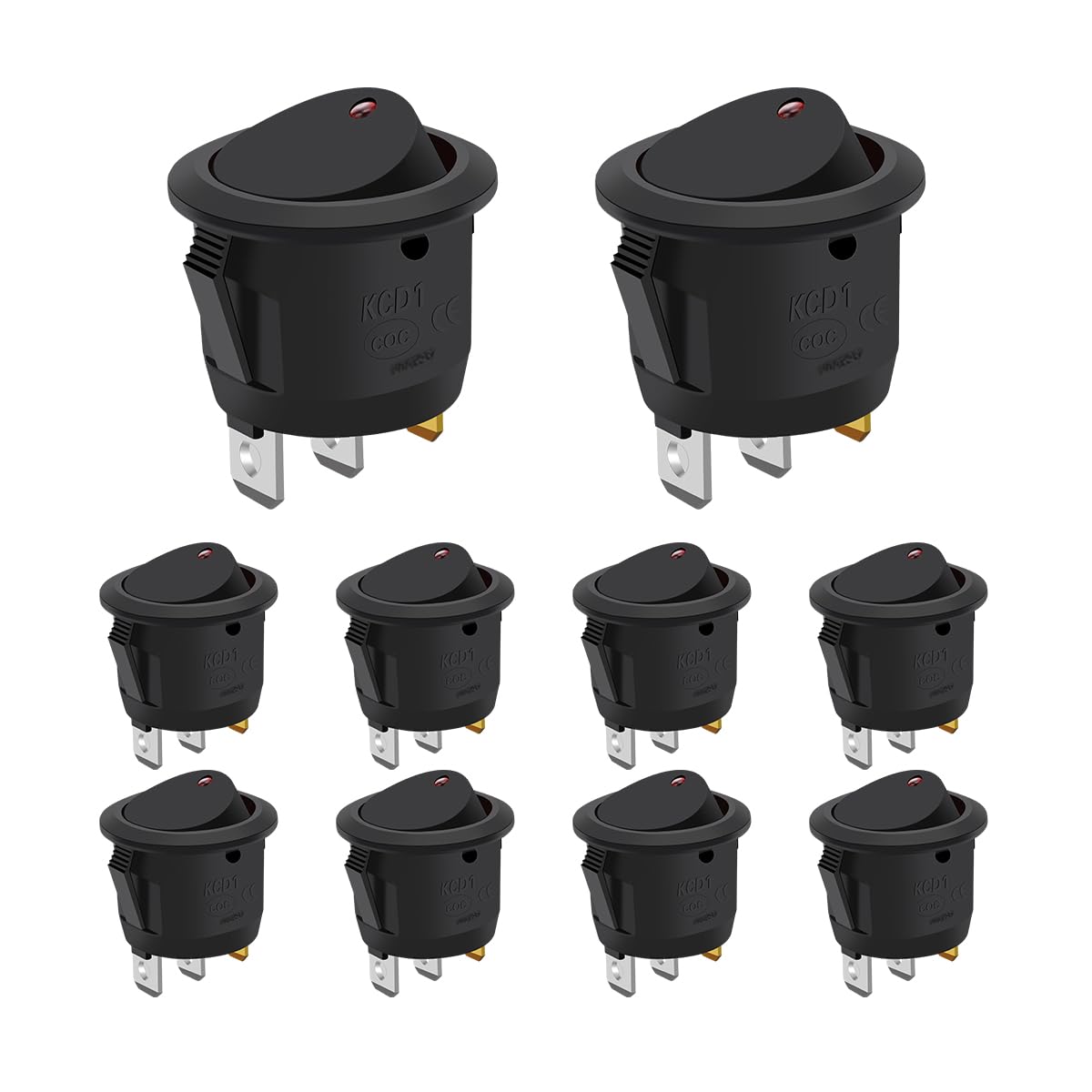 CGEAMDY 10 Stücke Runder Kippschalter, Runder Kfz-Kippschalter, Wippschalter, Rocker Switch, Self-Locking Round Switch, Wippschalter Rund Mit Schloss, 3-Polige Runde Schalter Fahrzeug(2-Positions) von CGEAMDY