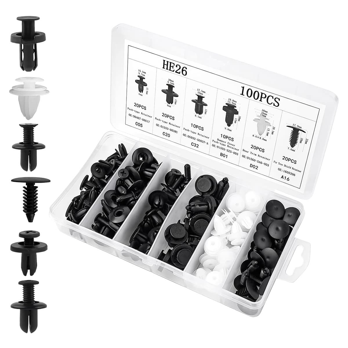 CGEAMDY 100 Stücke Auto Befestigung Clips, Universal 6 Arten Türverkleidung Plastikklips Set, Stoßstangen Zierleisten Befestigungclips Klammern, Spreiznieten Karosserie Clips, Auto Befestigungssatz CGEAMDY 100 Stücke Auto Befestigung Clips, Universal 6 Arten Türverkleidung Plastikklips Set, Stoßstangen Zierleisten Befestigungclips Klammern, Spreiznieten Karosserie Clips, Auto Befestigungssatz von CGEAMDY