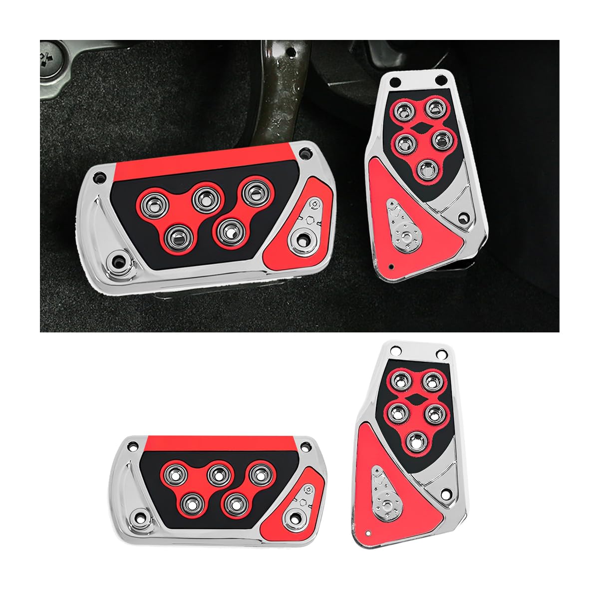 CGEAMDY 2 PCS Auto Pedal Pad Abdeckung, Anti-Rutsch-Automatik-Getriebebremse Gaspedal, Universelle Pedalauflageabdeckung Auto Gaspedal Bremsauflage Pedal(Rot) von CGEAMDY