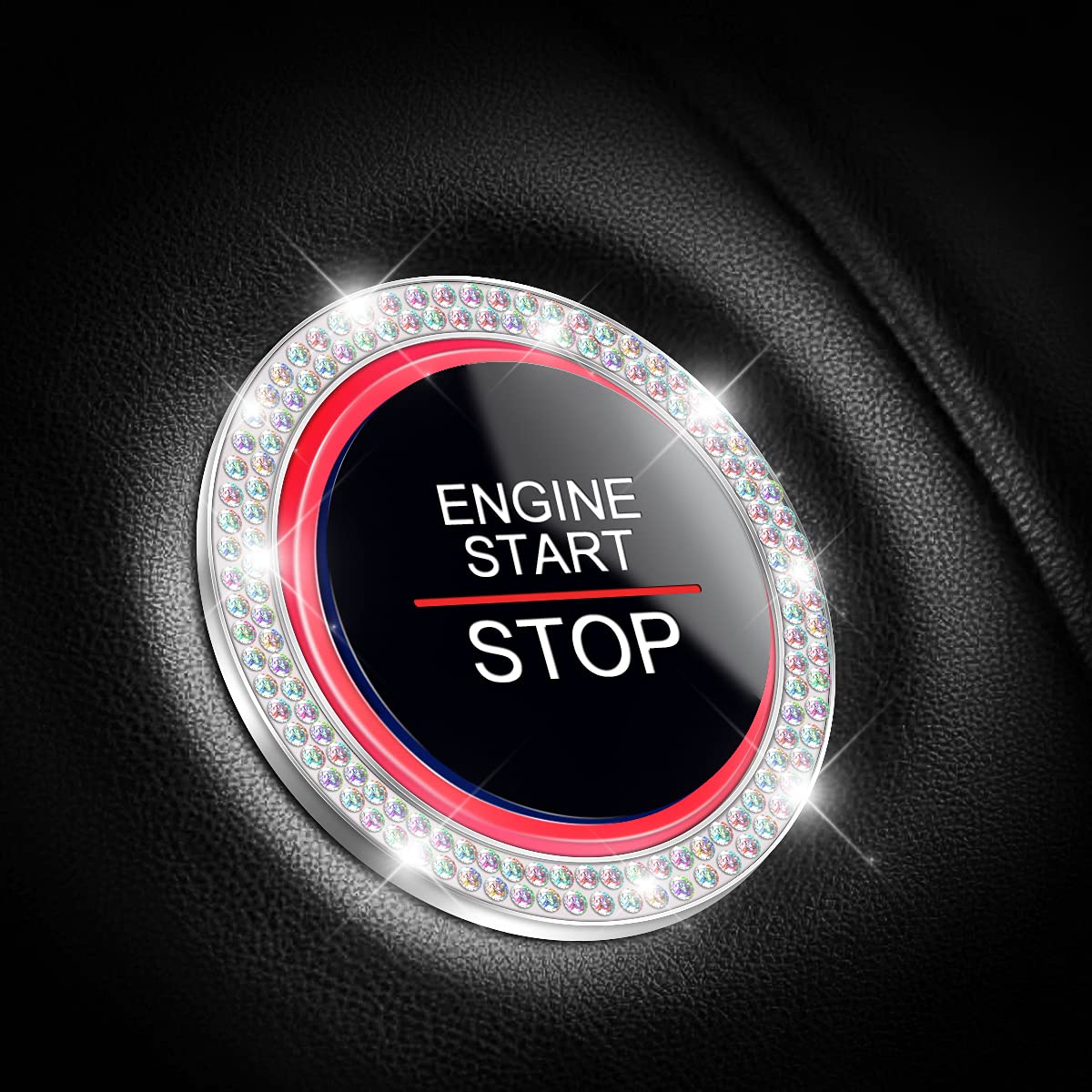 CGEAMDY 2 Stück Auto Motor Start Stop Button Ring, Universal Auto Kristall Strass Motor Starter Dekoration Ring, Auto Startknopf Dekorationsring Autoinnenraum (AB) von CGEAMDY