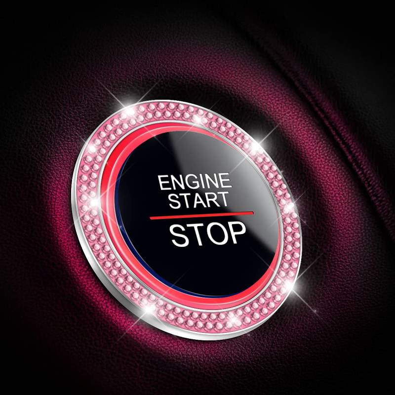 CGEAMDY 2 Stück Auto Motor Start Stop Button Ring, Universal Auto Kristall Strass Motor Starter Dekoration Ring, Auto Startknopf Dekorationsring Autoinnenraum (Rosa) von CGEAMDY