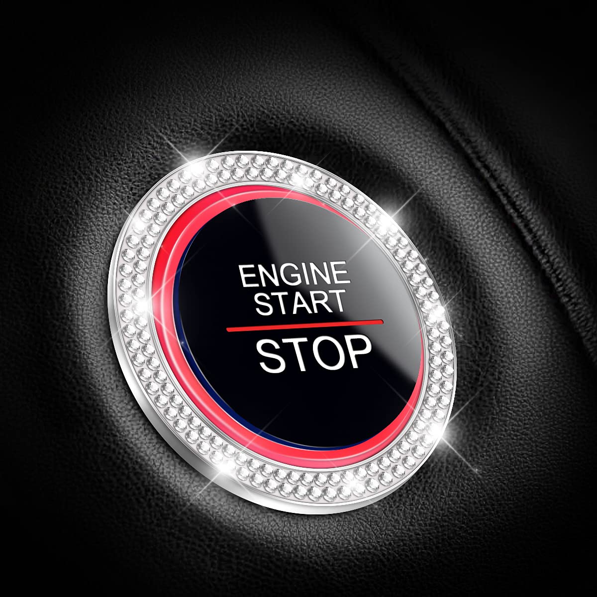 CGEAMDY 2 Stück Auto Motor Start Stop Button Ring, Universal Auto Kristall Strass Motor Starter Dekoration Ring, Auto Startknopf Dekorationsring Autoinnenraum (Weiß) von CGEAMDY