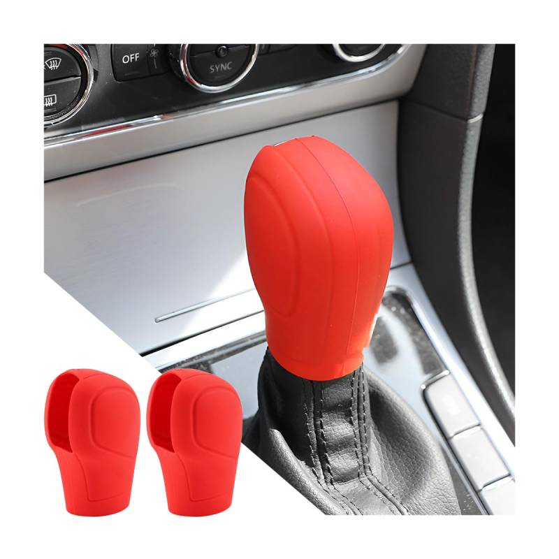 CGEAMDY 2 Stück Auto Schaltknauf Abdeckung, Universal Schaltknauf Abdeckung, Anti-Rutsch Silikon Schaltknaufabdeckung Shift Glove Skin Case Schutzhülle(Rot) von CGEAMDY