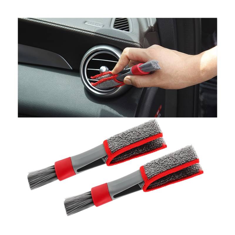 CGEAMDY 2 Stücke Auto-Reinigungsbürsten, Mini-Staubwedel Für Auto-Lüftungsschlitze, Doppelkopf-Autodetailing-Bürsten, Auto-Innenraum-Detail-Bürsten, Reinigungsbürste Für Lüftungsschlitze(Rot Grau) von CGEAMDY