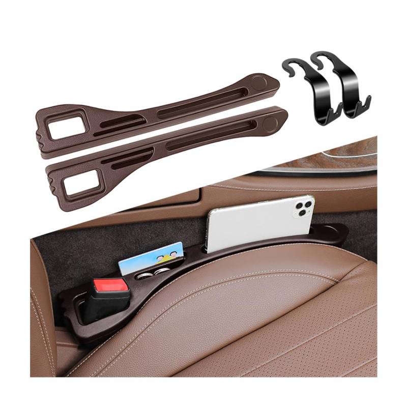 CGEAMDY 2 Stücke Seat Gap Filler Plugs, Autositz Lücke Stecker Lücke Füller, Autositz-Lückenfüller Leakproof Plugging Strip Autoteile, Autositz Lücke Füller Leck Stopper Mit Haken Autoteile(Braun) von CGEAMDY