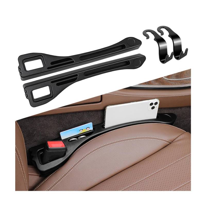 CGEAMDY 2 Stücke Seat Gap Filler Plugs, Autositz Lücke Stecker Lücke Füller, Autositz-Lückenfüller Leakproof Plugging Strip Autoteile, Autositz Lücke Füller Leck Stopper Mit Haken Autoteile(Schwarz) von CGEAMDY