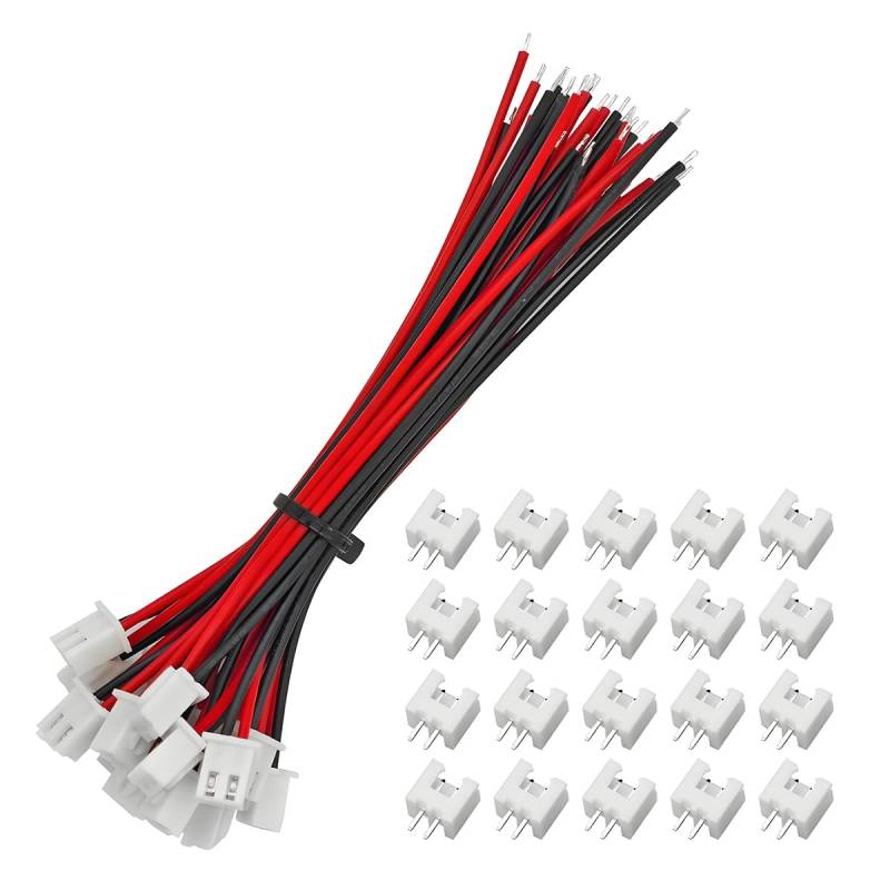 CGEAMDY 20 Paare JST Steckverbinder, JST 2.0 PH 2-poliger Stecker mit 100mm Kabeldraht, XH2.54 Mikro Elektronik Männlichen und Weiblichen Steckverbinder Stecke Kabel von CGEAMDY