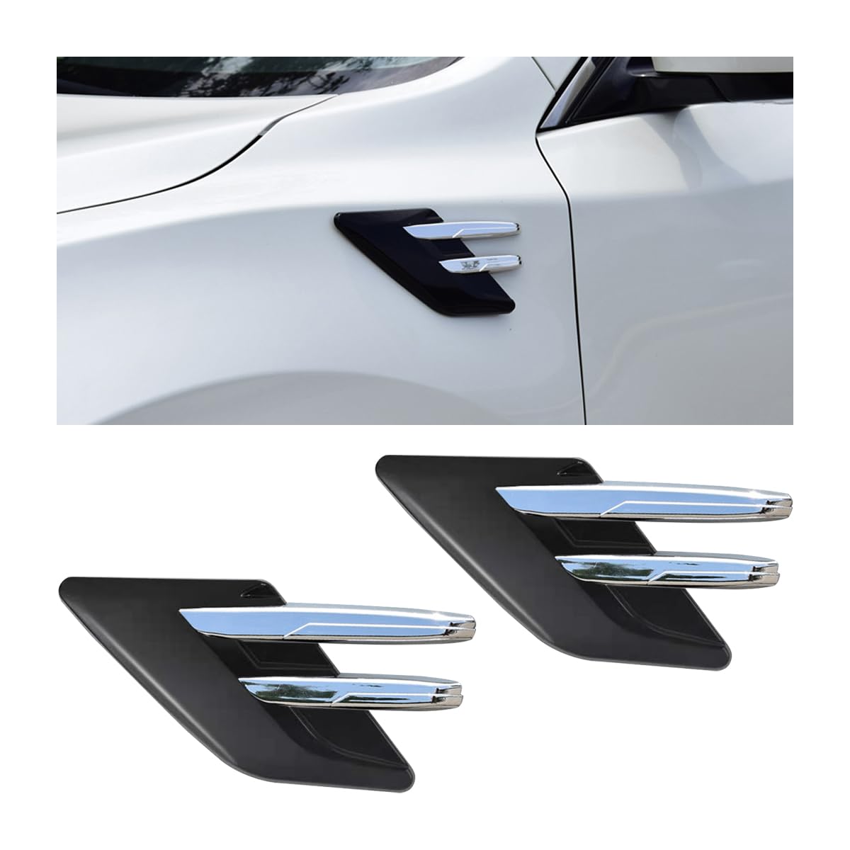 CGEAMDY 2Pcs Lufteinlass Gitter Vent Dekoration, Turbo Motorhaube Entlüftungsabdeckung Haube, Motorhaube Luftentlüftung Modifiziertes Zubehör(Schwarz/Galvanisiert) von CGEAMDY