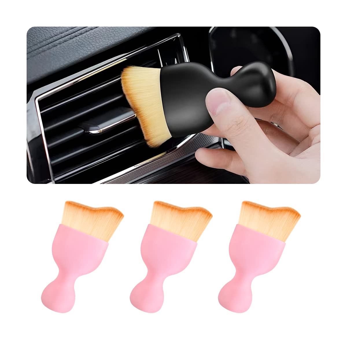 CGEAMDY 3 Stück Auto Reinigungsbürsten, Reinigung Pinsel, Auto Innenreinigung Weiche Bürste, für die Detailreinigung des on Autos Innenraums Außen Lüftungsschlitze Armaturenbrett Embleme (Rosa) von CGEAMDY