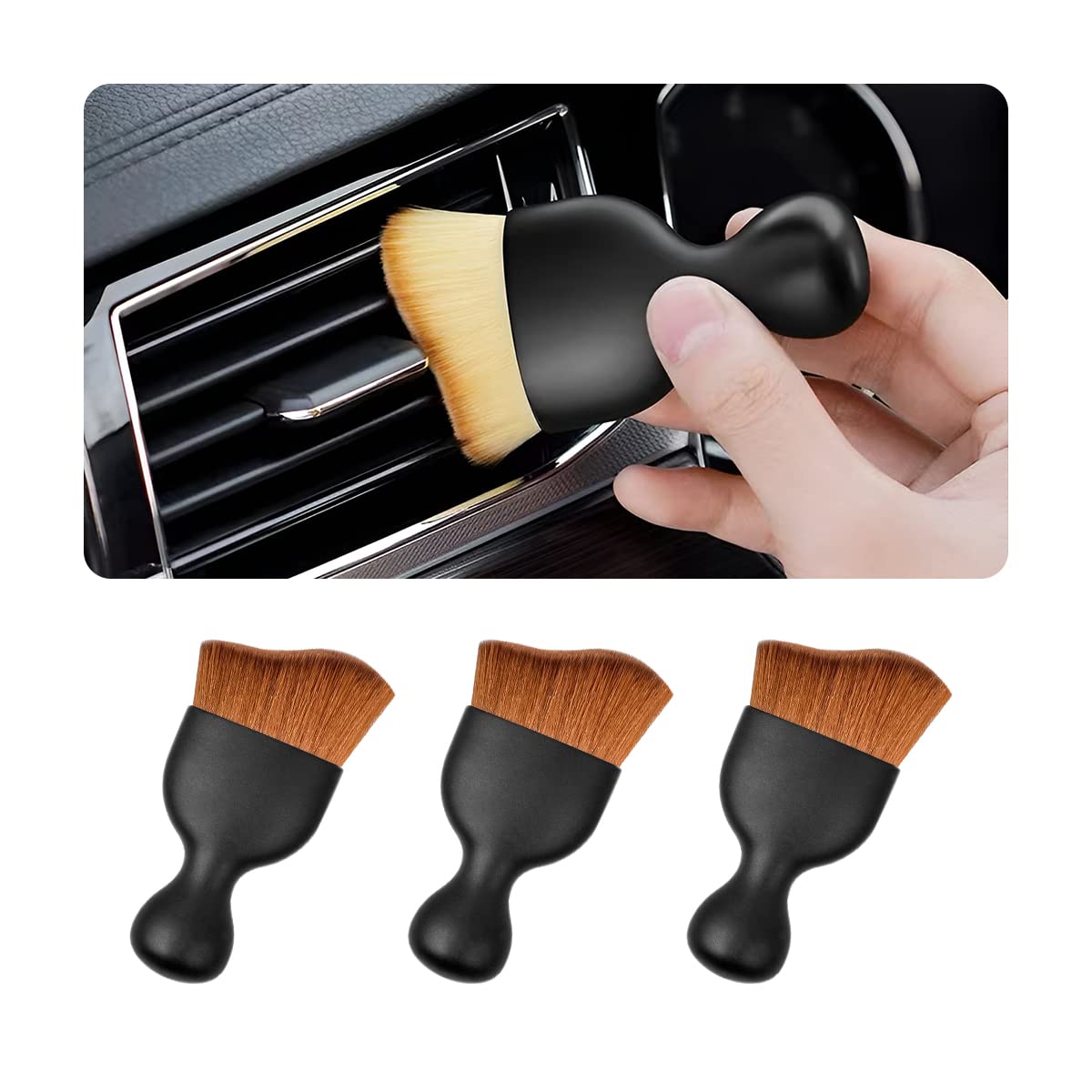 CGEAMDY 3 Stück Auto Reinigungsbürsten, Reinigung Pinsel, Auto Innenreinigung Weiche Bürste, für die Detailreinigung des on Autos Innenraums Außen Lüftungsschlitze Armaturenbrett Embleme (Dunkelbraun) von CGEAMDY