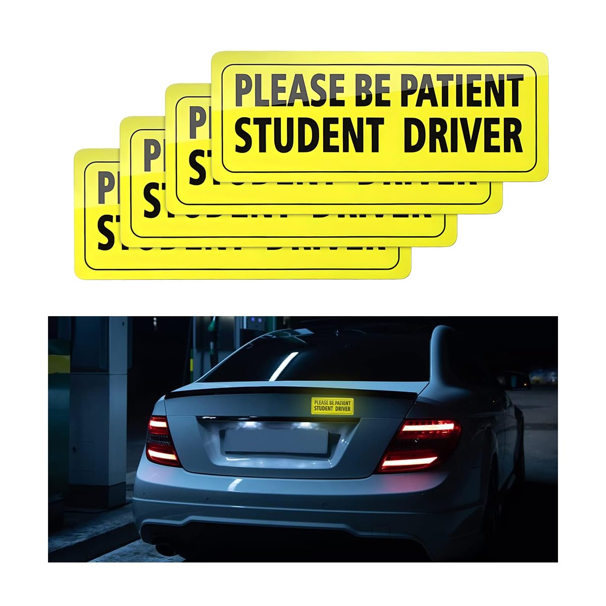 CGEAMDY 3 Stück Reflektierende Magnetische Autoschilder, Please Be Patient Student Driver Fahrzeugsicherheits, Stoßstangenmagnet, für Neue Fahrer Oder Anfänger（Schwarz） von CGEAMDY