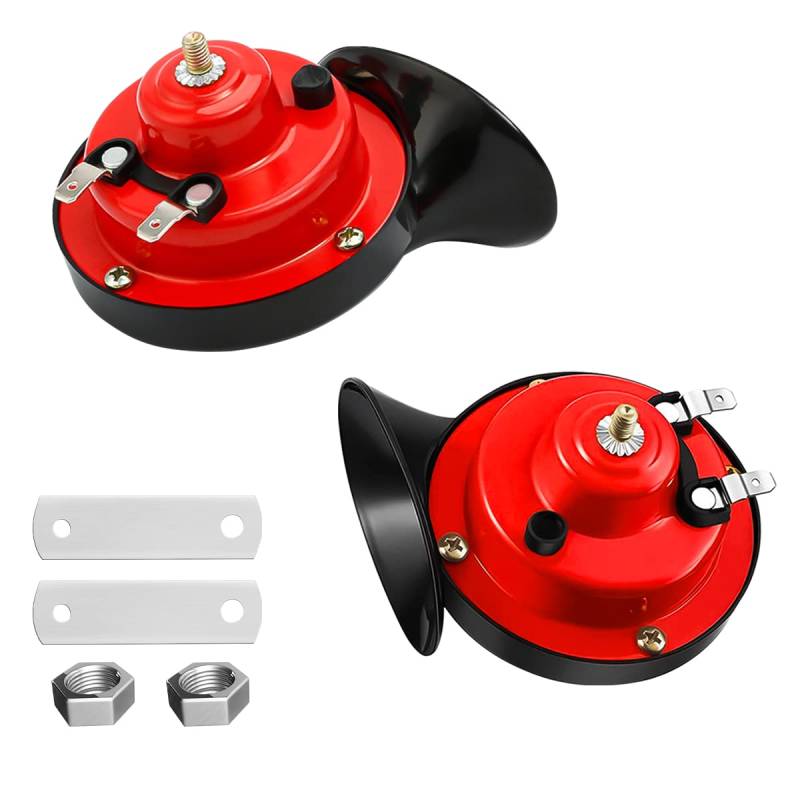 CGEAMDY 300DB Schnecke Air Horn, 2 Stücke 12V Elektrisches Schneckenhorn Super Laute Hupe, Wasserdicht Schneckenlufthorn Kit für Autos Züge Boote Motorrad LKW (Rot) von CGEAMDY