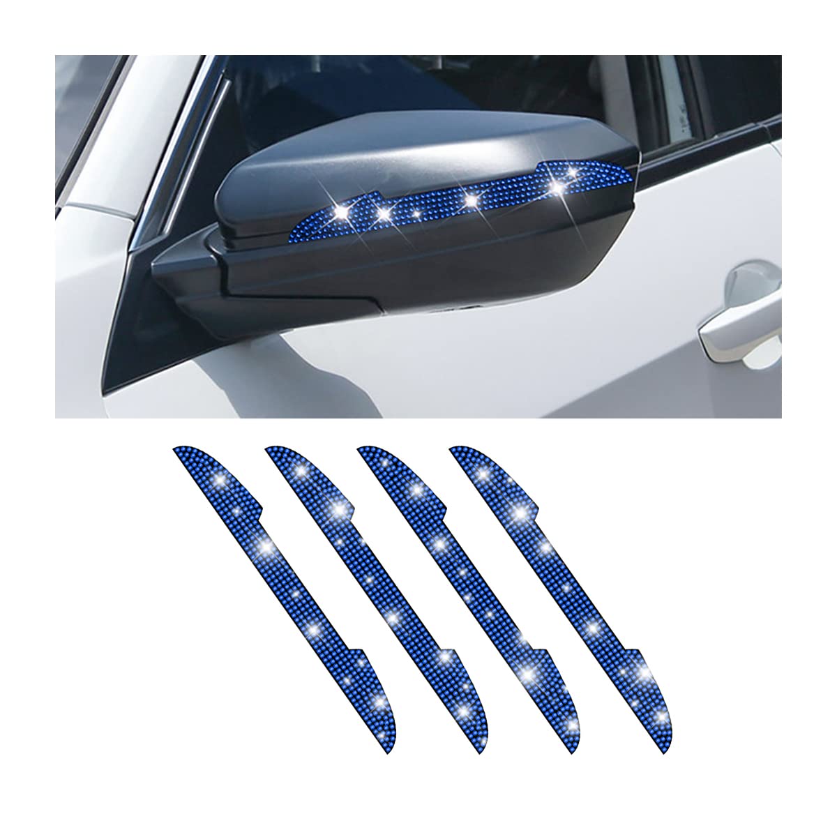 CGEAMDY 4 Stück Rückspiegel dekorative Streifen, Strass Bling Autotürgriff Kratzschutz, Strass Anti-Kratzer Crash Vorder-und Hintertür Autotür-Protektoren (Blau) von CGEAMDY