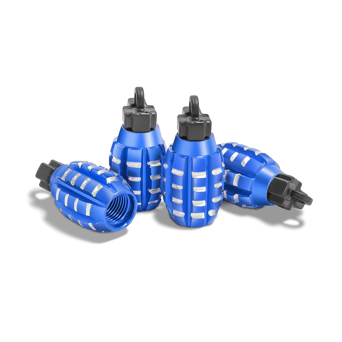 CGEAMDY 4 Stück Ventilkappen in Granatenform, Handgranaten-Stil Aluminium Auto Rreifen Ventilkappen, Handgranate Style Reifen Ventilkappen Für Auto Motorrad (Blau) von CGEAMDY