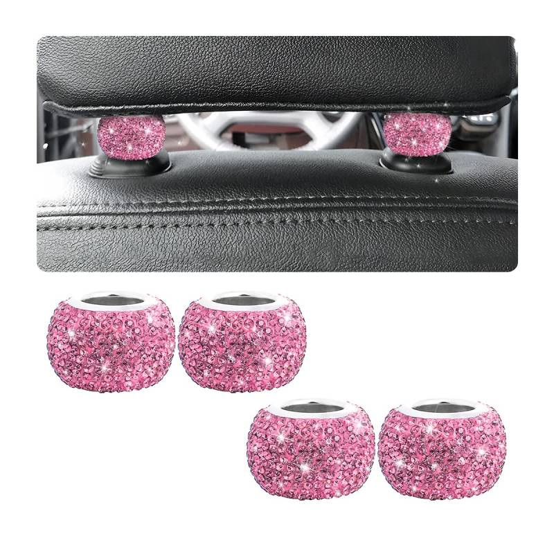 CGEAMDY 4 Universal Diamant Kristall Autositz Kopfstütze Ringe, Autositz Kopfstütze Auto Innendekoration Zubehör Bling Innendekoration für Auto Fahrzeug(Rosa) von CGEAMDY