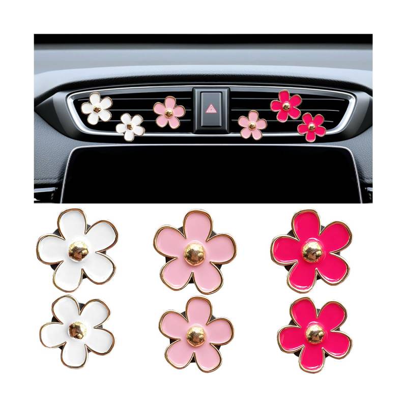CGEAMDY 6 PCS Auto Lufterfrischer Vent Clip, Auto Lüftungsclips Deko Blumen Auto Dekoration, Nette Blume Autos Klimaanlage Outlet Clip Autos Air Freshener Clip Charm Autos Inter Decor(Weiß Rosa Rot) von CGEAMDY