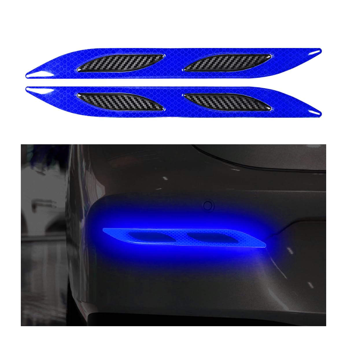 CGEAMDY 2 Stück Autoreflektierende Aufkleber, 3D Starke Reflektierende Streifen Aufkleber, Auto Kotflügel Motorhaube Stoßstange Reflektierende Aufkleber(Blau) von CGEAMDY