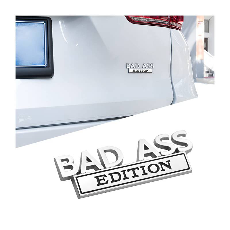 CGEAMDY Auto Bad Ass Edition Emblem, Geeignet Autoinnen Außendekoration oder Metall, Personalisierte Metallaufkleber Geeignet Auto-Emblem-Autoaufkleber(Silber-Schwarz) von CGEAMDY