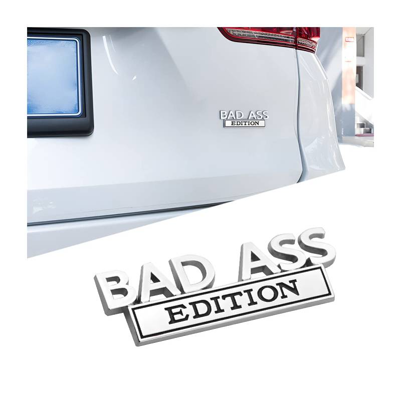 CGEMDY Auto Bad Ass Edition Emblem, Geeignet für Autoinnen Außendekoration oder Metall, Personalisierte Metallaufkleber Geeignet Auto-Emblem-Autoaufkleber(Silber-Schwarz) von CGEAMDY