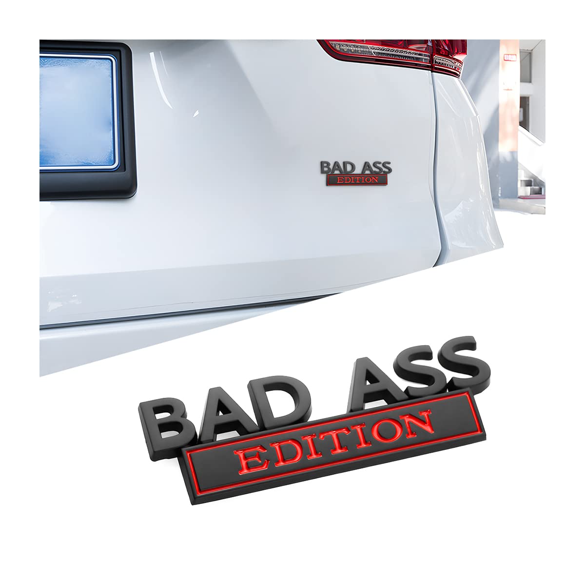 CGEAMDY Auto Bad Ass Edition Emblem, Geeignet für Autoinnen Außendekoration oder Metall, Personalisierte Metallaufkleber Geeignet Auto-Emblem-Autoaufkleber(Schwarz-Rot) von CGEAMDY
