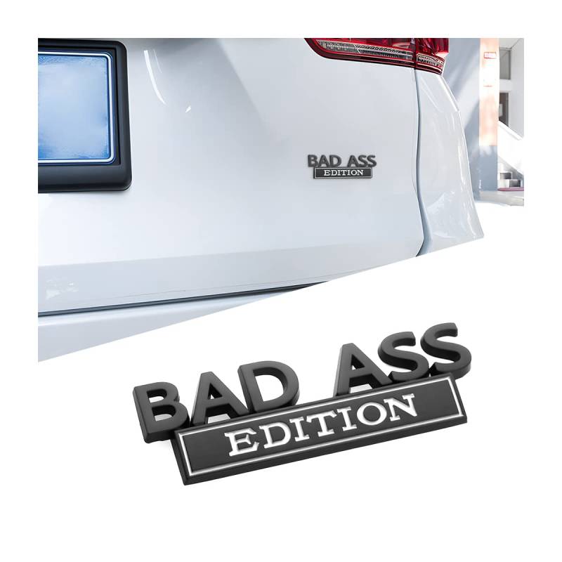 CGEAMDY Auto Bad Ass Edition Emblem, Geeignet für Autoinnen Außendekoration oder Metall, Personalisierte Metallaufkleber Geeignet Auto-Emblem-Autoaufkleber(Schwarz-Weiß) von CGEAMDY