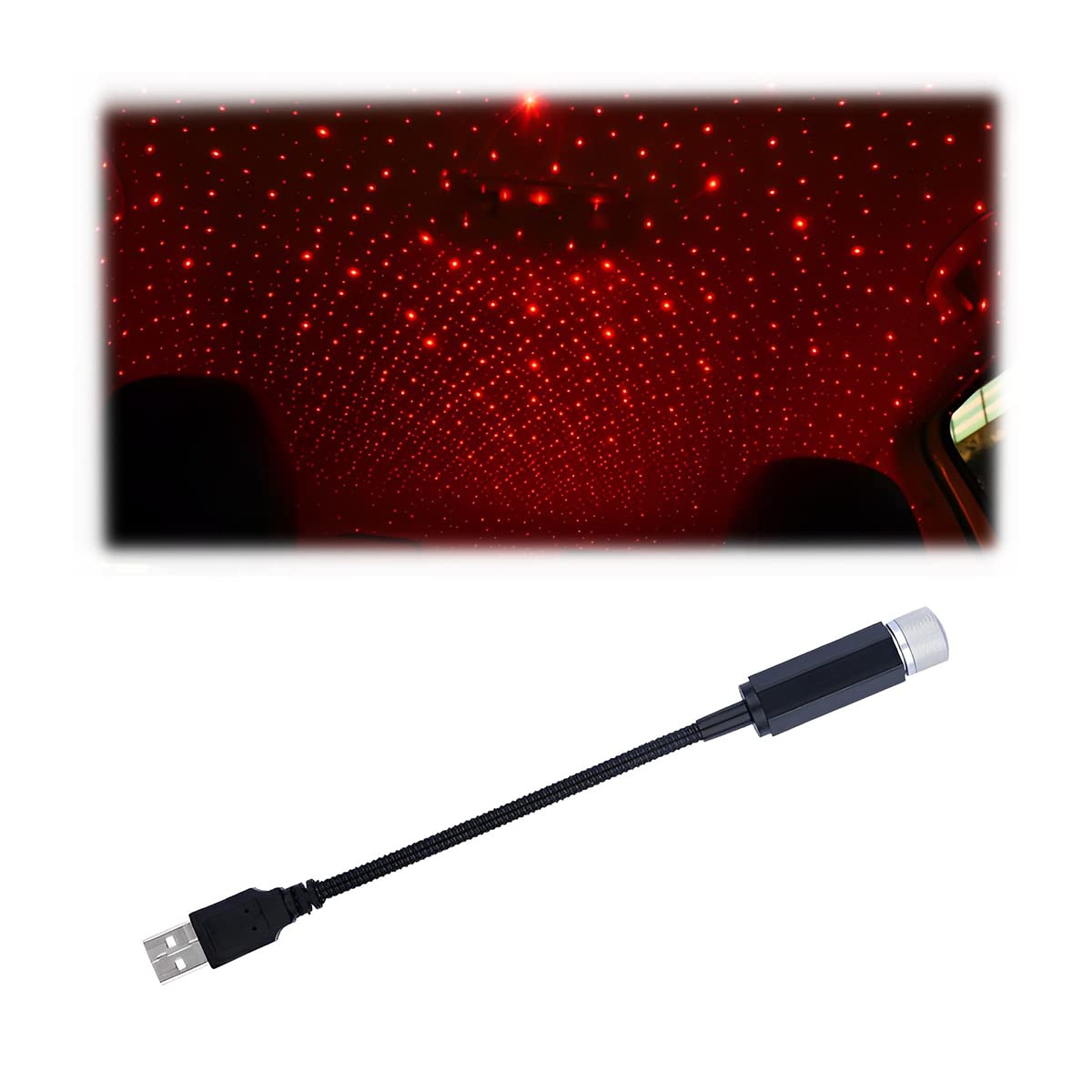 CGEAMDY Auto Dach Stern Nachtlicht, Tragbare USB Auto Dach LED Lichter, Romantische Galaxie Atmosphäre Lichter, Sound aktiviert und automatisch rotierend, Stern-Projektor, Plug and Play (Rot) von CGEAMDY