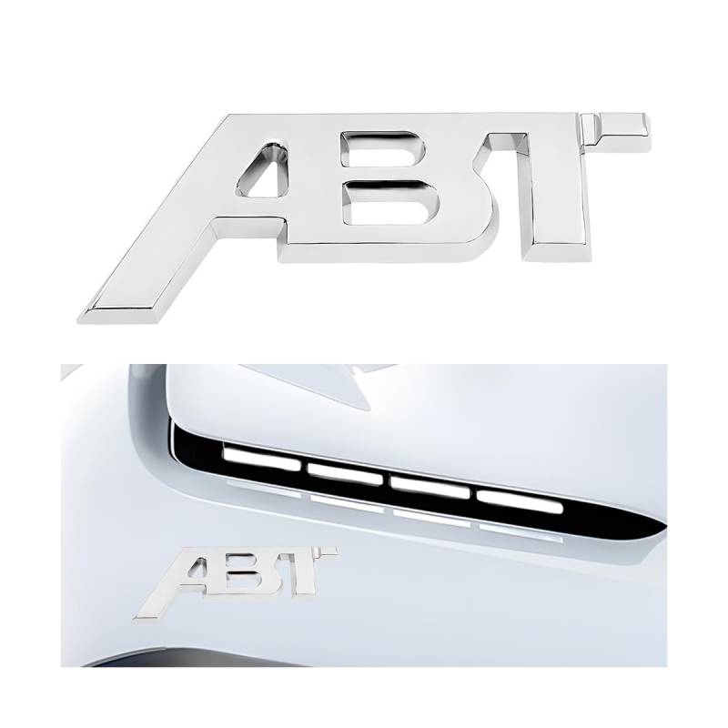 CGEAMDY Auto Hintere Abzeichen Buchstaben Aufkleber, ABT 3D Auto Emblem, Autoaufkleber Tuning, Auto ABT Badge Logo Aufkleber, Auto-Sticky-Emblem Für Fahrzeugkarosseriedekoration Autos Zubehör(Silber) von CGEAMDY