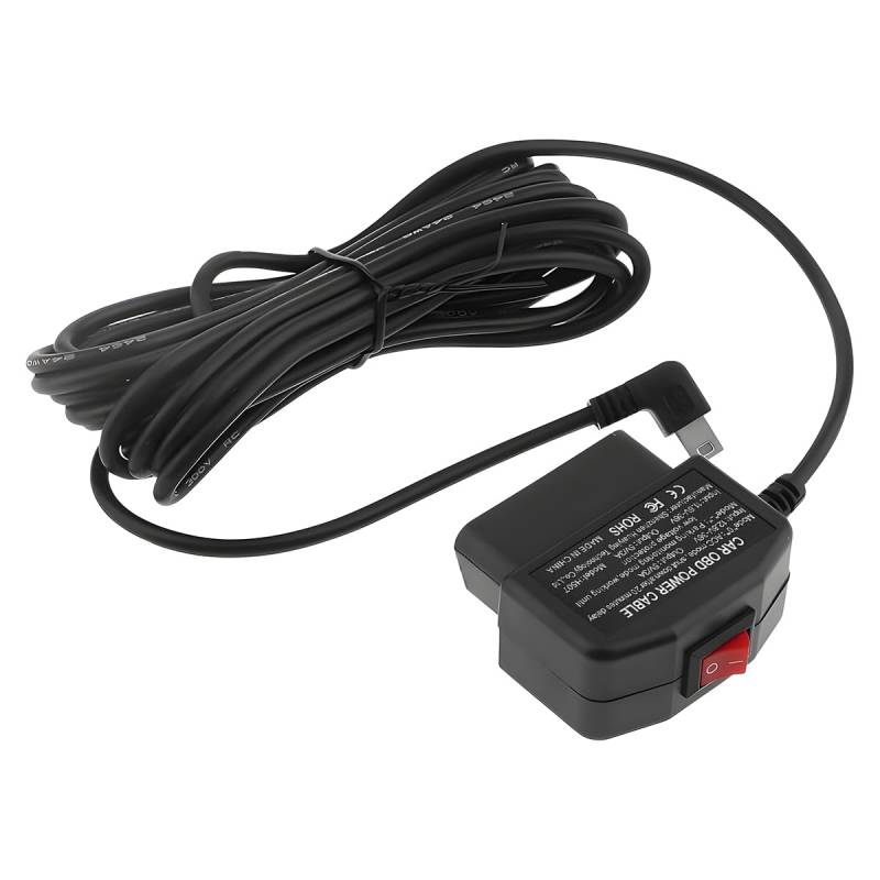 CGEAMDY Auto Kamera Dashcam Kabel, OBD-Anschluss, OBD-Stromkabel, Mini USB Netzadapter Ladekabel mit Schalter Taste, 24 Stunden Berwachung Modus und Acc Modus für Auto von CGEAMDY
