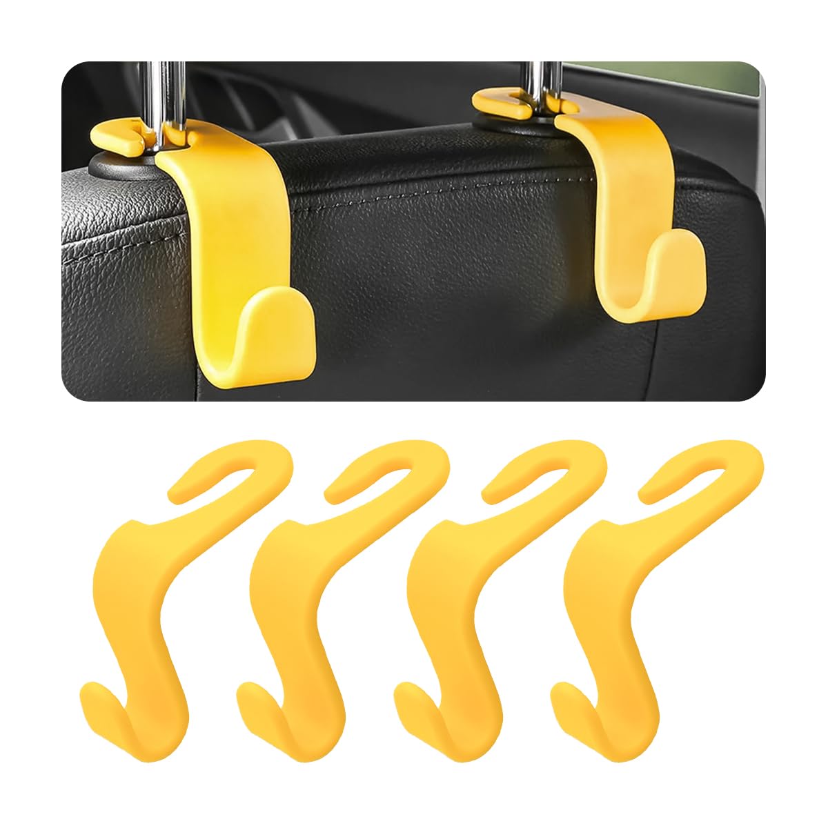 CGEAMDY Auto-Kopfstütze, 4Pcs, versteckt, geeignet zum Aufhängen von Taschen, ideal zum Aufhängen von Taschen, Einkaufstaschen, Spielzeug für Kinder, Autozubehör (Gelb) von CGEAMDY