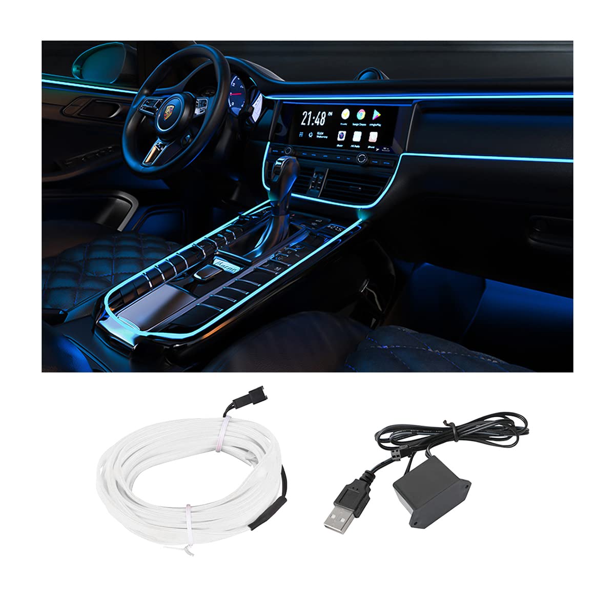 CGEAMDY Auto LED Innenbeleuchtung, Auto Atmosphärenlicht Lampe, Soft DIY Refit Dekoratives Licht, 500CM Ambientebeleuchtung Atmosphäre Neon Lichtleiste Light (Blau) von CGEAMDY