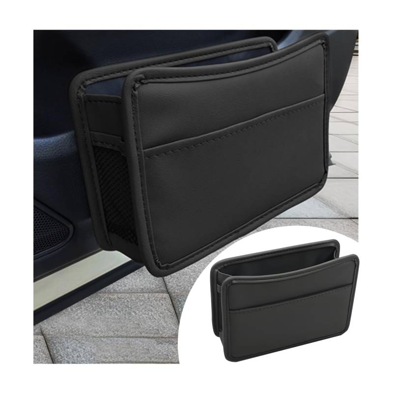 CGEAMDY Automülleimer Aus Leder, Wasserdichter Faltbarer Auto Mülleimer Organizer, Schwarz von CGEAMDY