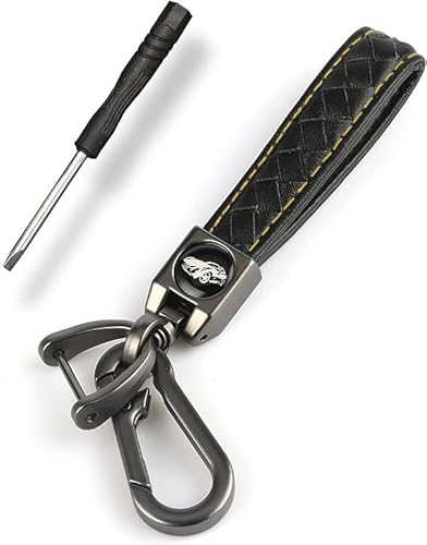 CGEAMDY Autoschlüsselanhänger, Autoschlüsselanhänger aus Leder mit 3 Schlüsselanhängern und 1 Schraubendreher, 360 Grad drehbarer Schlüsselanhänger für Männer und Frauen, Autozubehör (Schwarz) von CGEAMDY