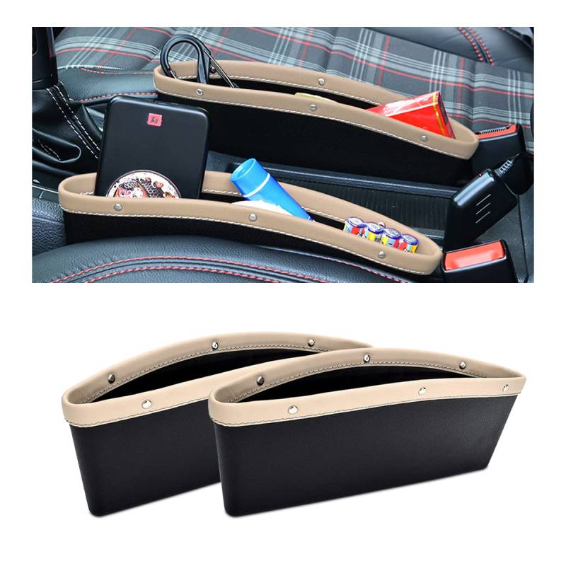 CGEAMDY Autositz Gap Aufbewahrungsbox Organizer, Autositz Side Gap Filler, Seat Crevice Slit Pockets, Vordersitz-Lückenfüller um Gegenstände Zu Verstauen(Beige) von CGEAMDY