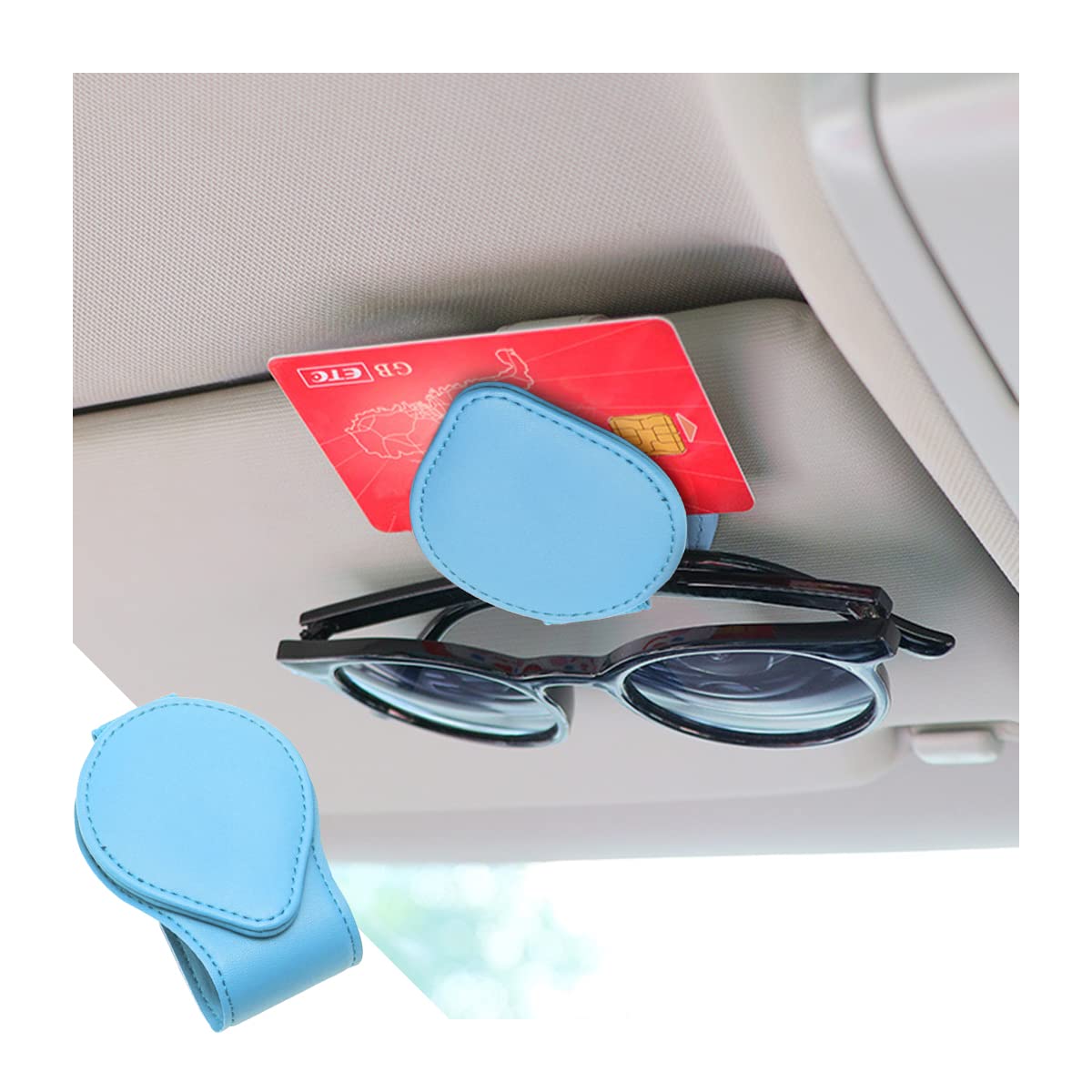 CGEAMDY Brillenhalter Für Auto Sonnenblende, Universal Auto Visier Brille Halterung, Magnetischer Leder Brillenhalter Clip Für Auto, Ticket Karten Clip Brillen Halterung Geschenke (Blau) von CGEAMDY