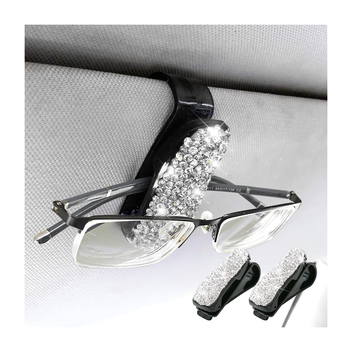 CGEAMDY Brillenhalter für Auto, 2 Stück Brillenhalter für Auto aus Strass, Sonnenblende Clips, Autohalterung für Brillen, Karten (weiß) von CGEAMDY