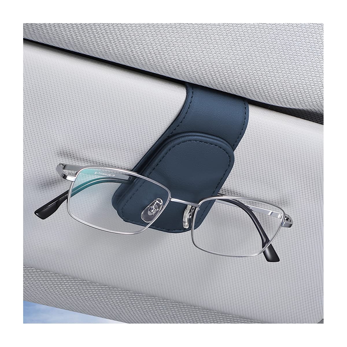 CGEAMDY Brillenhalter für Auto Sonnenblende, Auto Visier Brille Halterung, Magnetischer Leder Brillenhalter Clip, Ticket Karten Clip Brillen Halterung Geschenke (Blau) von CGEAMDY