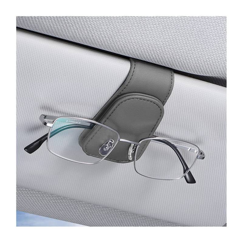 CGEAMDY Brillenhalter für Auto Sonnenblende, Auto Visier Brille Halterung, Magnetischer Leder Brillenhalter Clip, Ticket Karten Clip Brillen Halterung Geschenke (Grau) von CGEAMDY