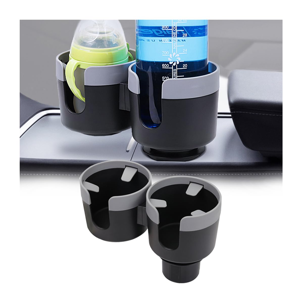 CGEAMDY Doppelter Autobecherhalter, Auto 2 in 1 Multi-Funktions-Flaschen-Halter, Universal-Flaschenhalter für Den Fahrzeuginnenraum für Wasser Kaffee Flasche(Grau) von CGEAMDY