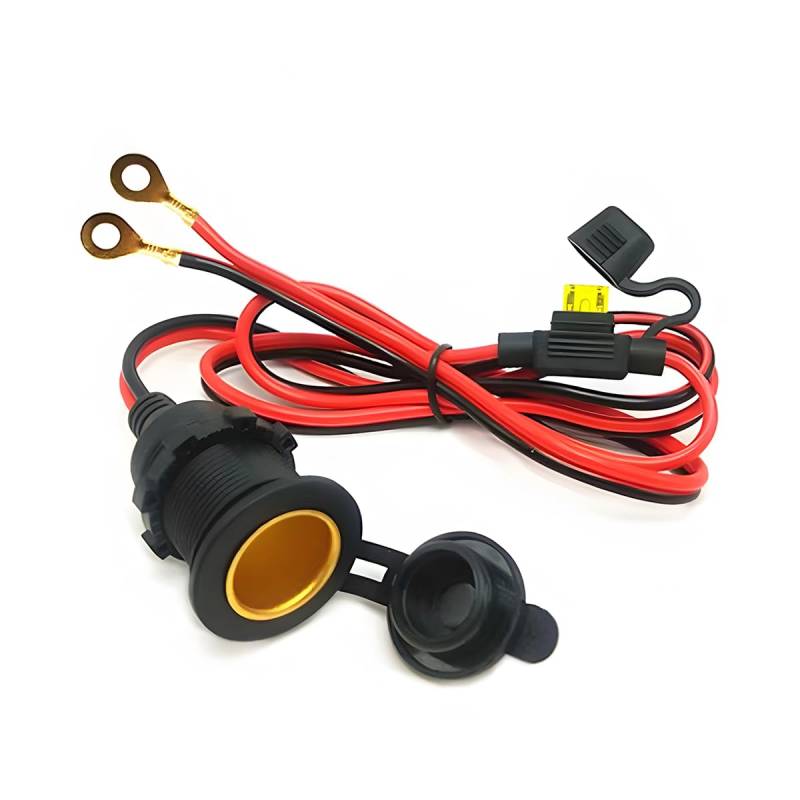 CGEAMDY Feste Zigarettensteckdose, Auto Zigarettenanzünder Steckdose, 12v/24v Gleichstrom-Feuerzeugsteckdose Steckdose Mit Ringkabelschuh 20A Sicherung Ladegerät Adapter Für Auto Boot Motorrad von CGEAMDY