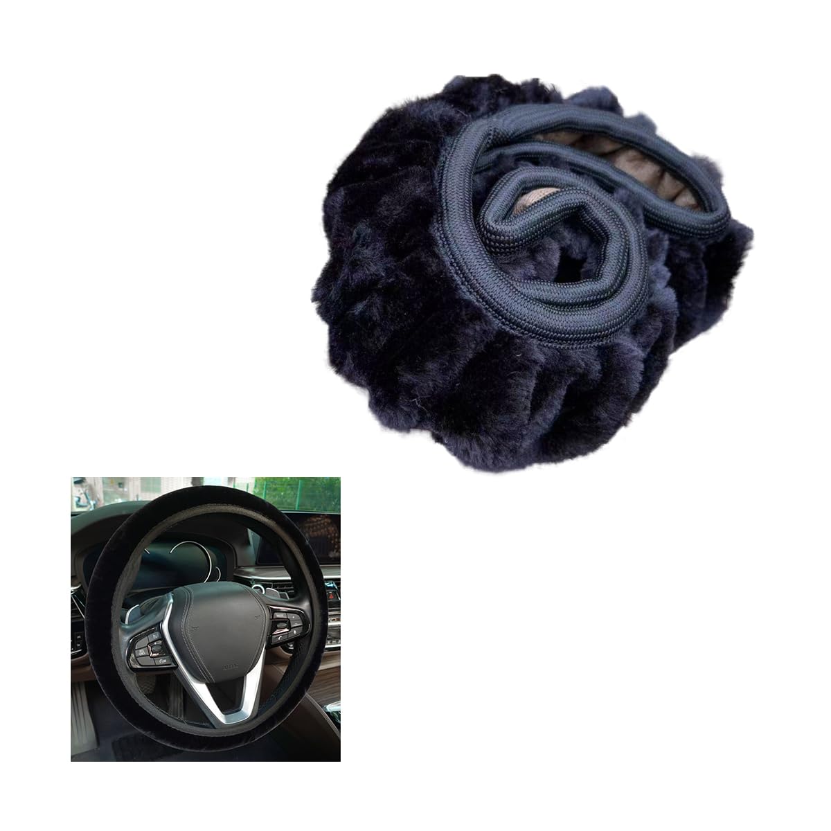 CGEAMDY Flauschige Plüsch Auto Lenkradabdeckung, Lenkradbezug Winter Anti Rutsch Auto Lenkradhülle, Auto-Plüsch-Lenkradabdeckung, Winter Lenkradabdeckung Aus Verdicktem Stretch-Plüsch(Schwarz) von CGEAMDY
