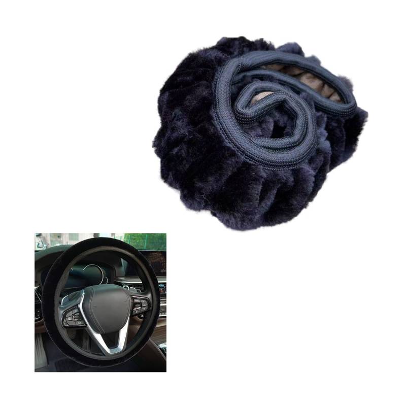 CGEAMDY Flauschige Plüsch Auto Lenkradabdeckung, Lenkradbezug Winter Anti Rutsch Auto Lenkradhülle, Auto-Plüsch-Lenkradabdeckung, Winter Lenkradabdeckung Aus Verdicktem Stretch-Plüsch(Schwarz) von CGEAMDY