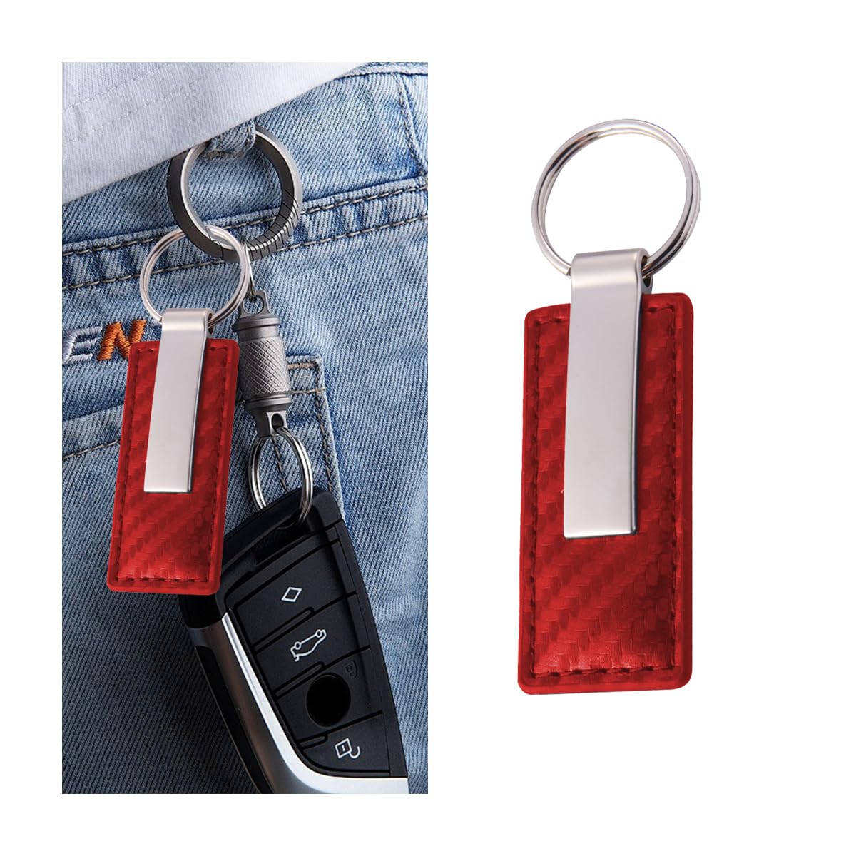 CGEAMDY Mikrofaser-Leder-Auto-Schlüsselanhänger, Auto Premium Kohlefaser Schlüsselanhänger, Leder Anti Verlust O Ring Mode Schlüsselanhänger(Carbon Burgund) von CGEAMDY