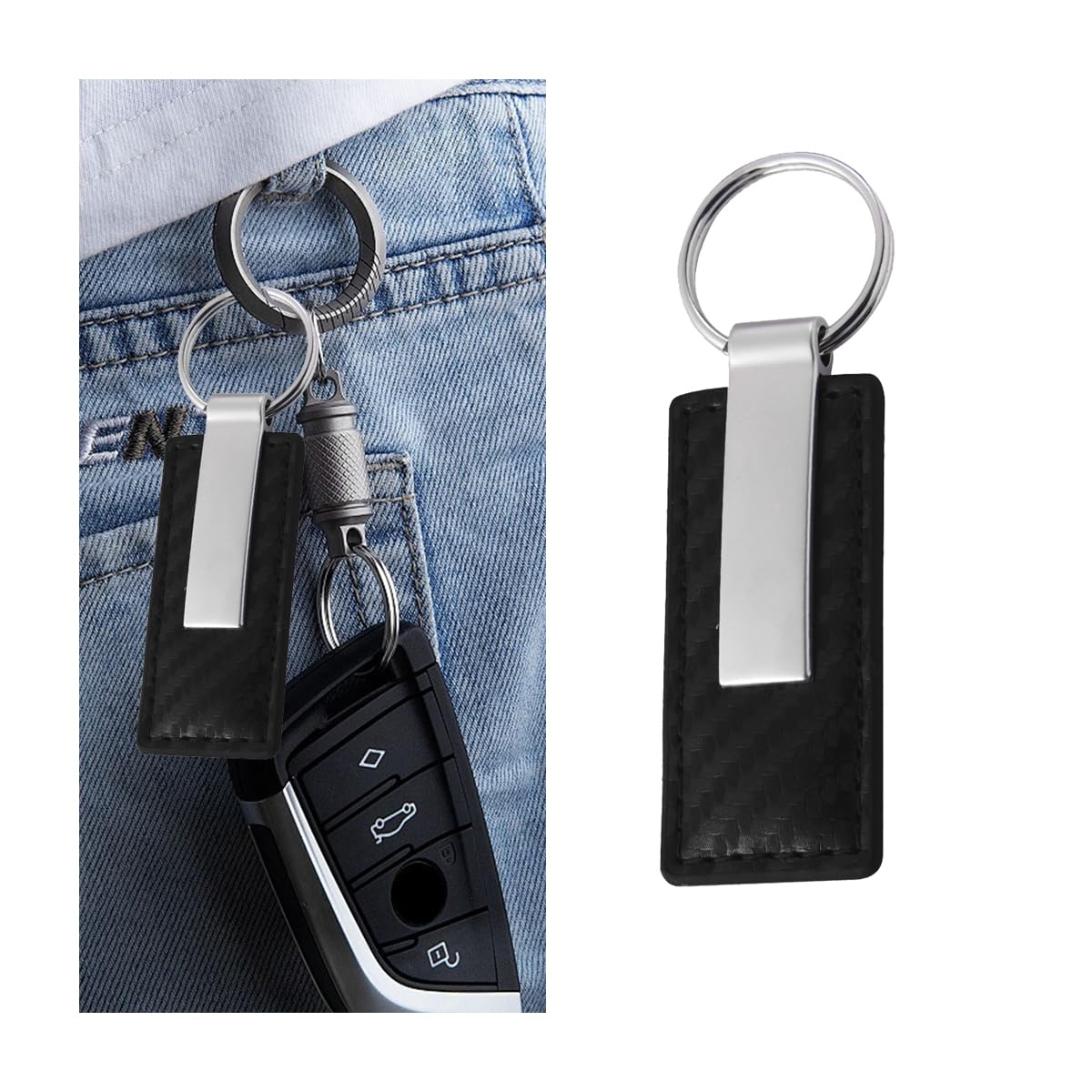 CGEAMDY Mikrofaser-Leder-Auto-Schlüsselanhänger, Auto Premium Kohlefaser Schlüsselanhänger, Leder Anti Verlust O Ring Mode Schlüsselanhänger(Carbon Schwarz) von CGEAMDY