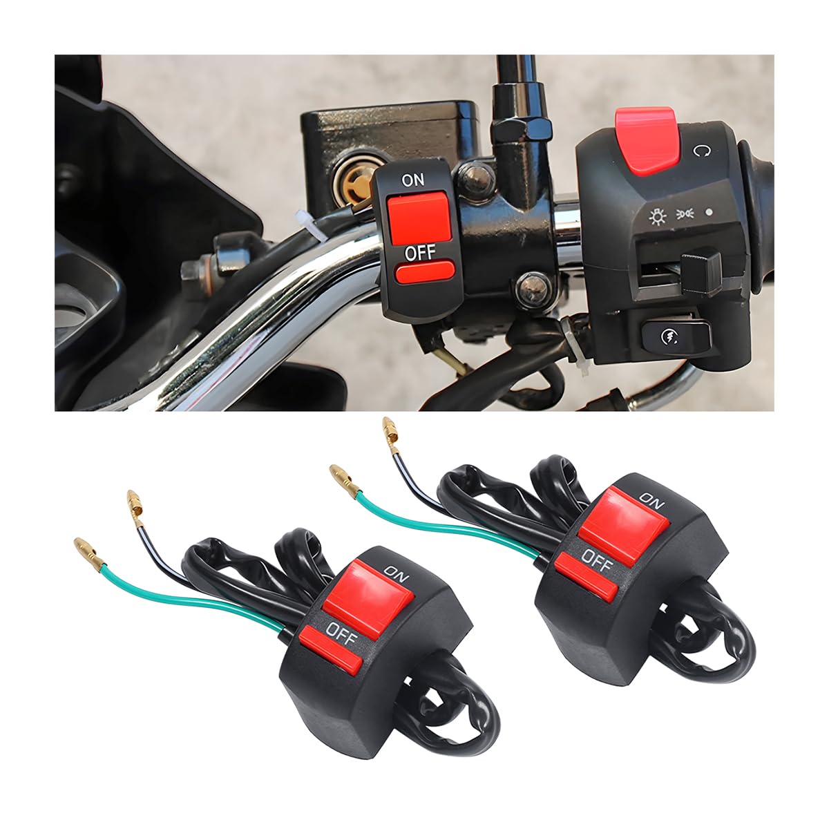 CGEAMDY Motorrad Lenker Schalter, Universal und Wasserdicht Motorrad Lenkerschalter LED-Scheinwerfer Ein/Aus-Schalter mit Taste, für die Meisten Motorräder mit Lenke von CGEAMDY