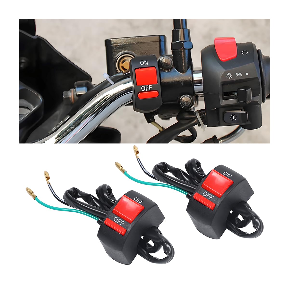 CGEAMDY Motorrad Lenker Schalter, Universal und Wasserdicht Motorrad Lenkerschalter LED-Scheinwerfer Ein/Aus-Schalter mit Taste, für die Meisten Motorräder mit Lenke CGEAMDY Motorrad Lenker Schalter, Universal und Wasserdicht Motorrad Lenkerschalter LED-Scheinwerfer Ein/Aus-Schalter mit Taste, für die Meisten Motorräder mit Lenke von CGEAMDY