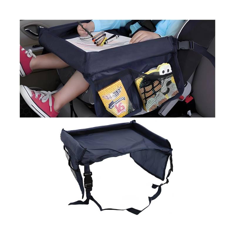 CGEAMDY Multifunktionaler Autositz-Tablett, Kinder Reise Autositz Tablett, Kinder-Reisetablett, Autositz Schoßtablett, Tisch Mit Stauraum Für Kinder Für Autositz Kinderwagen Flugzeug(Marineblau) von CGEAMDY