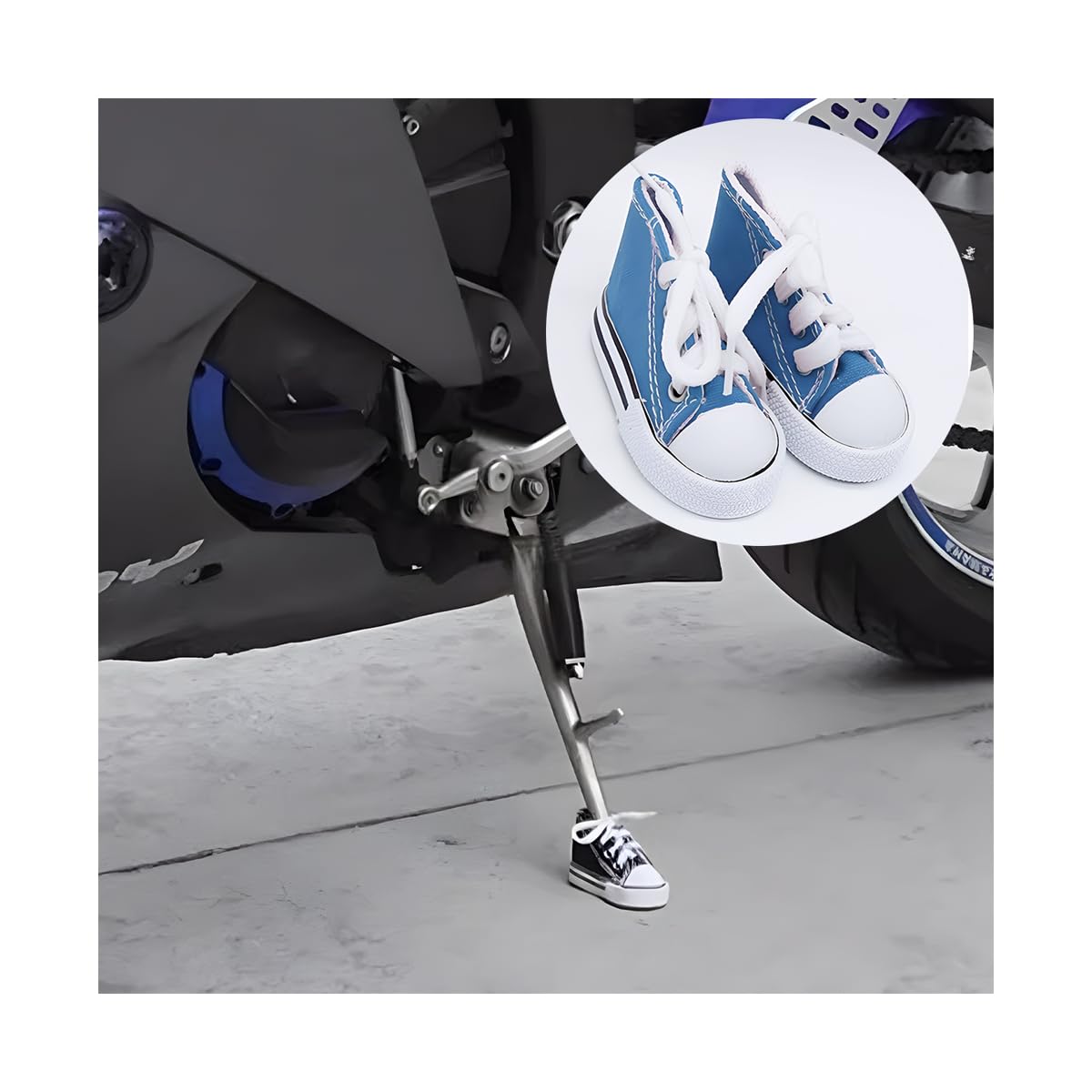 CGEAMDY Personalisierte Motorrad-Fußstütze, Kleine Schuhe Motorrad Seitenständer, Motorradständer Seitenstativ Segeltuchschuhe Dekoration, Motorrads Fahrrad Fußstütze Kleine Schuhe(Blau) von CGEAMDY