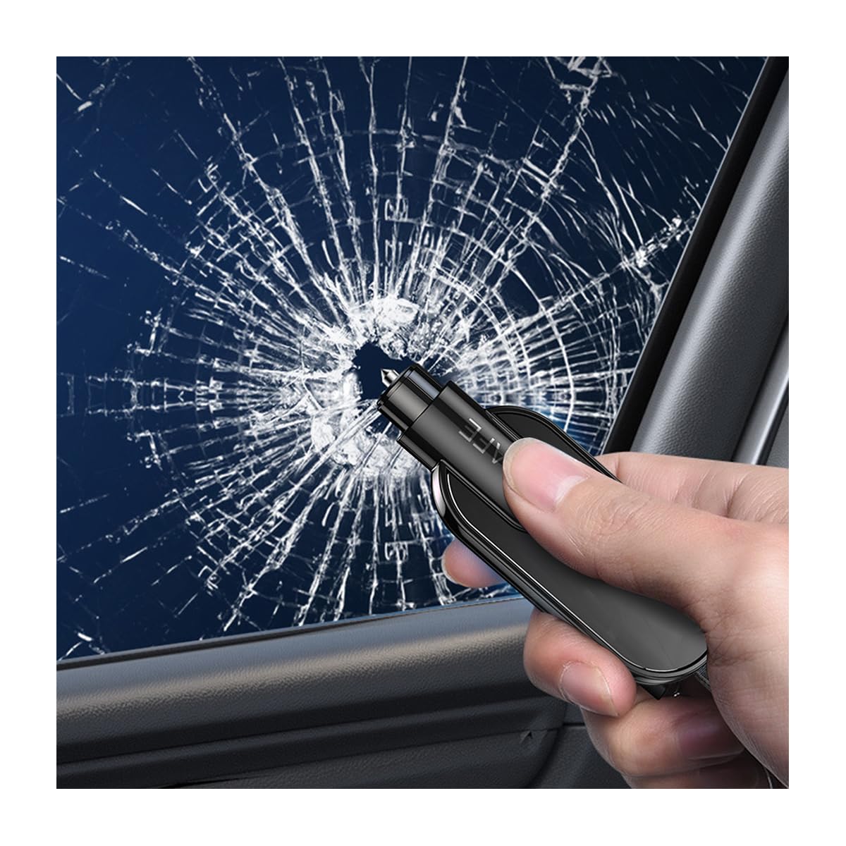 CGEAMDY Schlüsselbund Fensterbrecher, Multifunktions-Mini-Sicherheitshammer, Auto Notfallhammer mit Gurtschneider, 3 in1 Schlüsselbund Rettungswerkzeug(Schwarz) von CGEAMDY